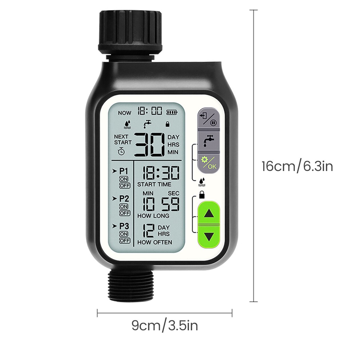 Temporizador de riego automático por goteo para jardín, sistema de controlador de riego Digital electrónico, Sensor de lluvia, bloqueo infantil separado: black