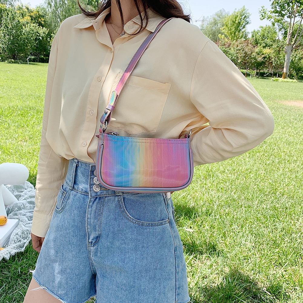 Classic Crossbody Bags for Women Birthday Rainbow Women Handbag Tote Casual PU Leather Small Underarm Shoulder Bag