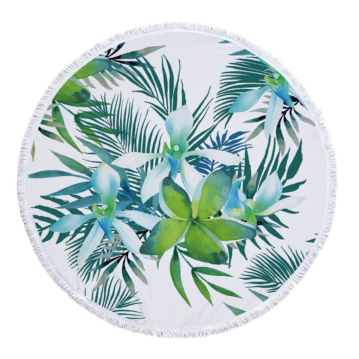 Innovatief groen bladerenpatroon rond strandlaken van microvezelmateriaal kan worden gebruikt als badhanddoek, yogamat, picknickmat, speelmat: 8