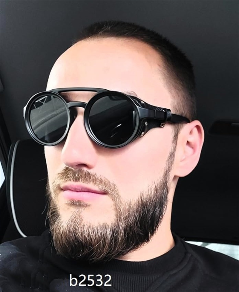 Cool&Ku Retro Round Steampunk Sunglasses Women Men Vintage Eyewear Light Plastic Frame with Leatherwear