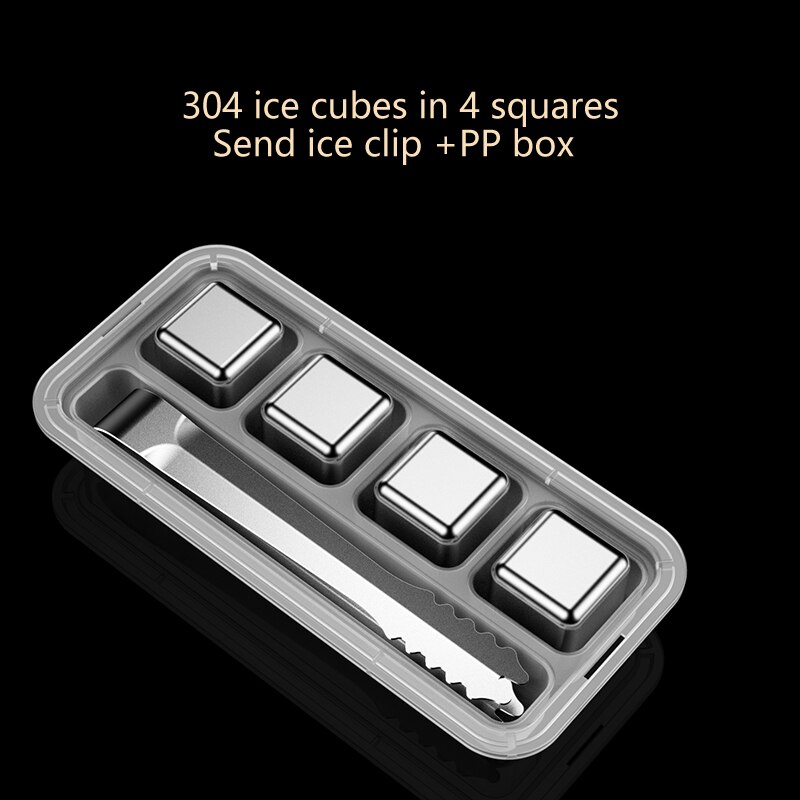 Cubos de hielo de acero inoxidable, piedras enfriadoras reutilizables para vino whisky, mantienen su bebida fría durante más tiempo, paso de prueba SGS: cubes in 4 squares1