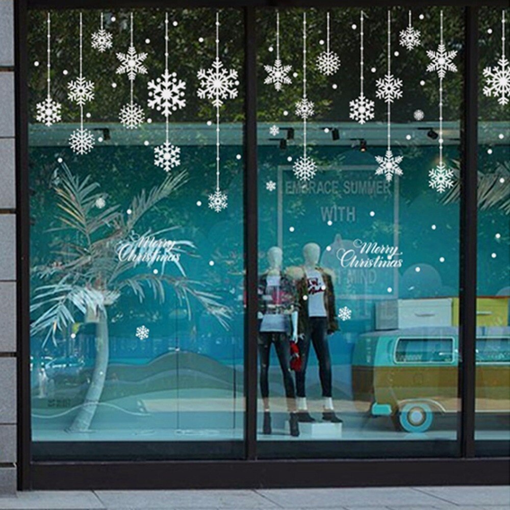 Christmas Wall Sticker Home Decor Store Hanging Jingle Bell Snowflake Reindeer Greeting Home Decor Window Decoration wallpaper