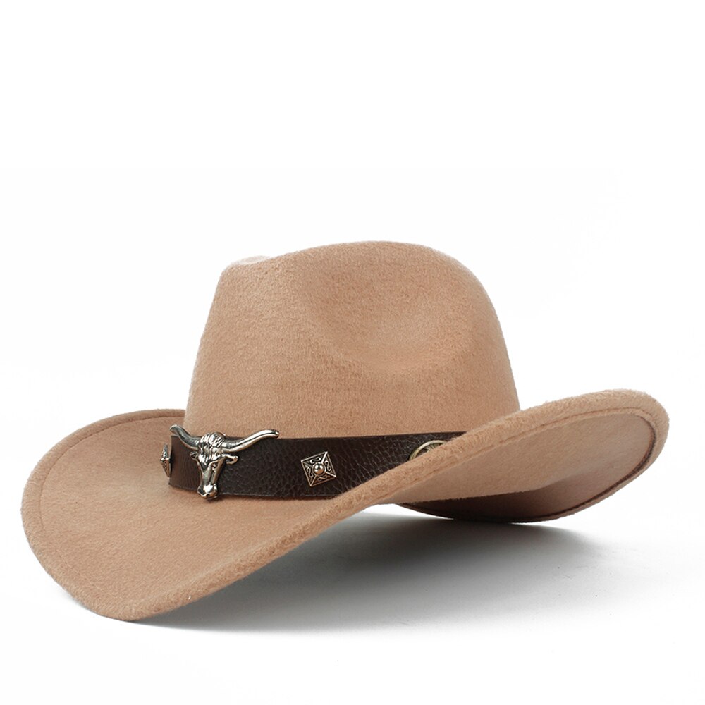 Barn barn ull ihålig western cowboyhatt roll-up brim pojke tjej svart sombrero hombre jazz keps storlek 52-54: Kaki