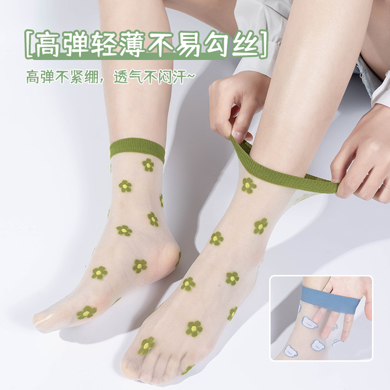 Calzini di cristallo del fumetto del bambino estate trasparente embroidory ragazzi ragazze calzini resistenti all'usura carino ultra-sottile bambino bambini kawaii calzino