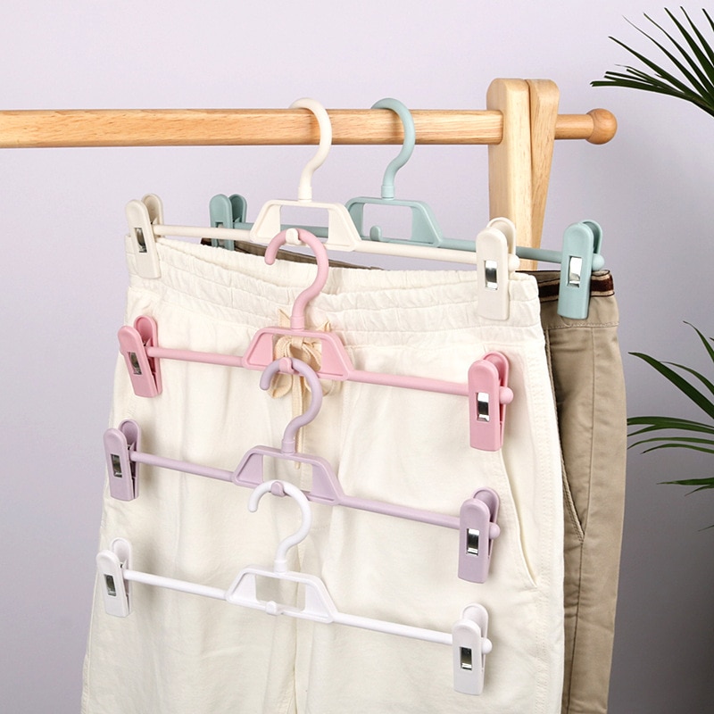 Closet Space Saver Adjustable Plastic Trouser Hanger Skirt Pants Storage Rack Multi-functional Multilayer Organizer 5pcs/Lot