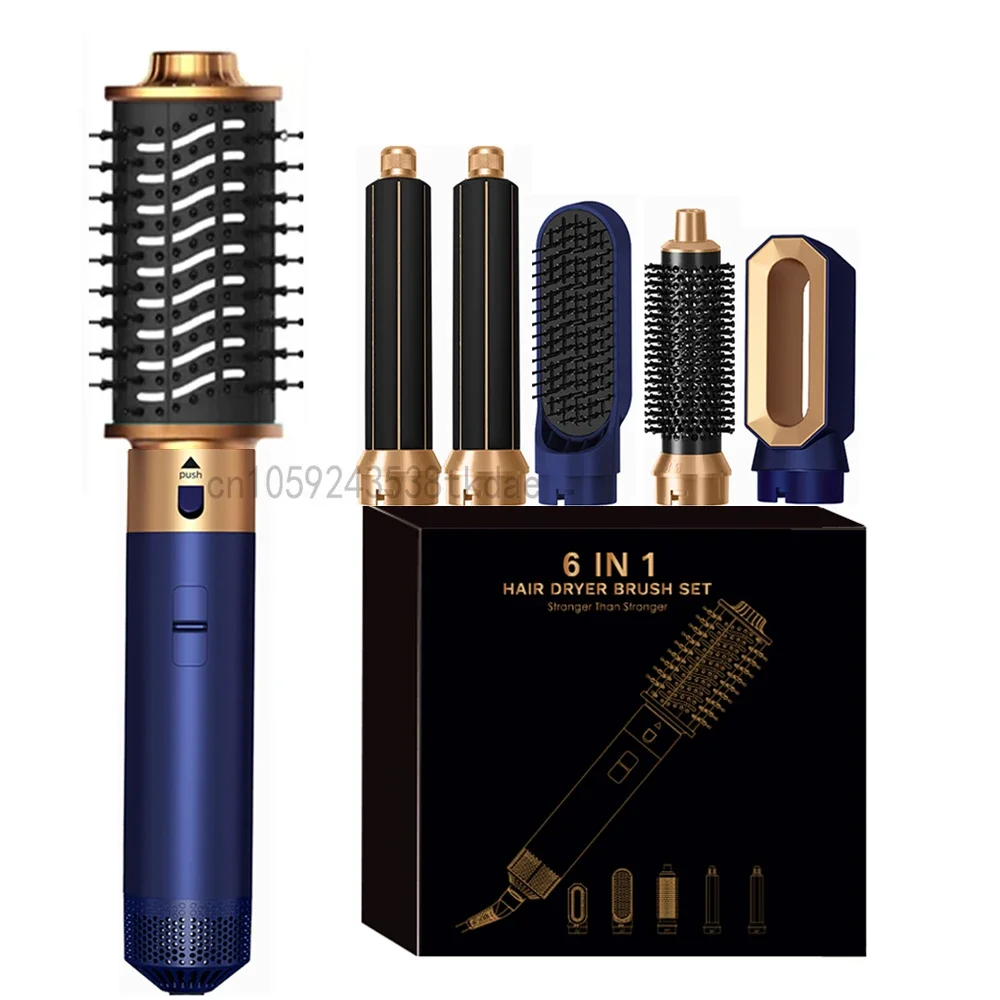 Suszarka robić włosów 6 w 1, zestaw z grzebieniem na gorące powietrze jeden krok, profesjonalna lokówka robić stylizacji włosów, prostownica robić włosów, narzędzie robić stylizacji włosów: czarny / AU