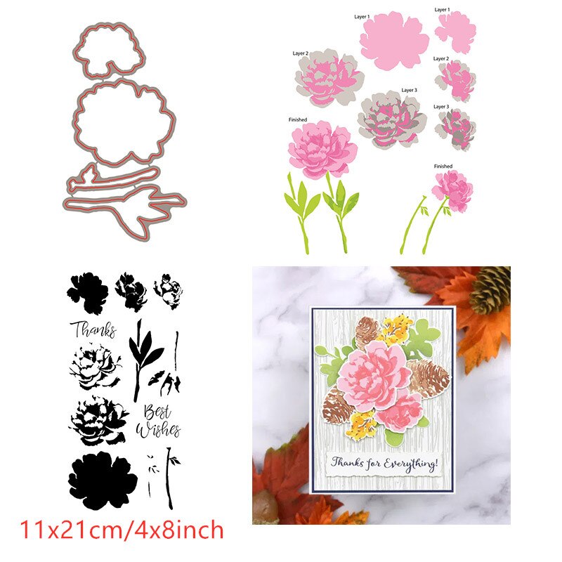 Layered Florals Winter Bouquet Fragrant Blooms Fresh Flowers Clear Stamps Dies Set for DIY Scrapbooking Cards Crafts: 2 / Only Stamps