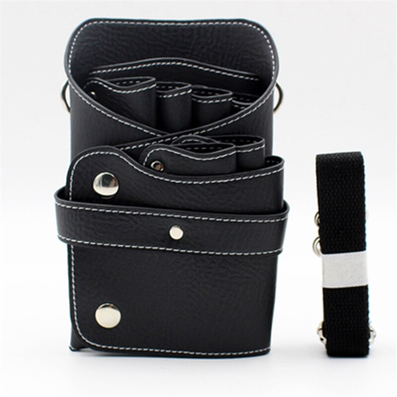 Pouch Case Met Taille Schouder Riem Holster Schaar Clips Kammen Pu Lederen Houder Tas Voor Kapper Kapsalon Tool: black