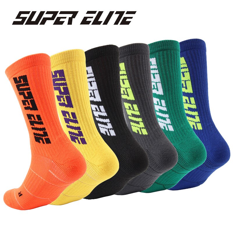 4 Pairs Sports Socks Crazy Letter Men Basketball Cycling Running Hiking Navy Sock Set With Terry Shock Absorption Walking Sock