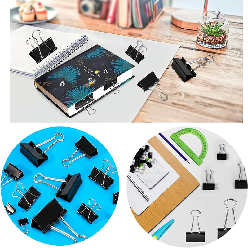 Clips de carpeta de 5-30 Uds., Clips traseros plegables de Metal, abrazadera de Clip de papel pequeña de 15/19/25/32/41/51mm, Clip de oficina para el hogar, escuela, almacenamiento de oficina
