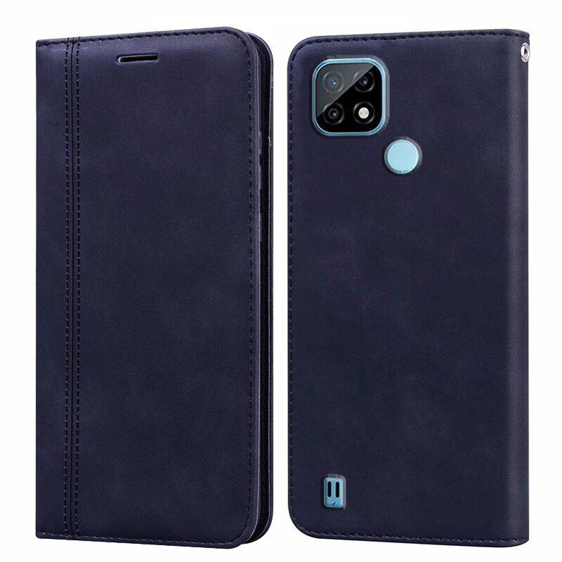 Funda de teléfono para Realme C21, carcasa de cuero PU de lujo, magnética, moderna, con soporte, C21