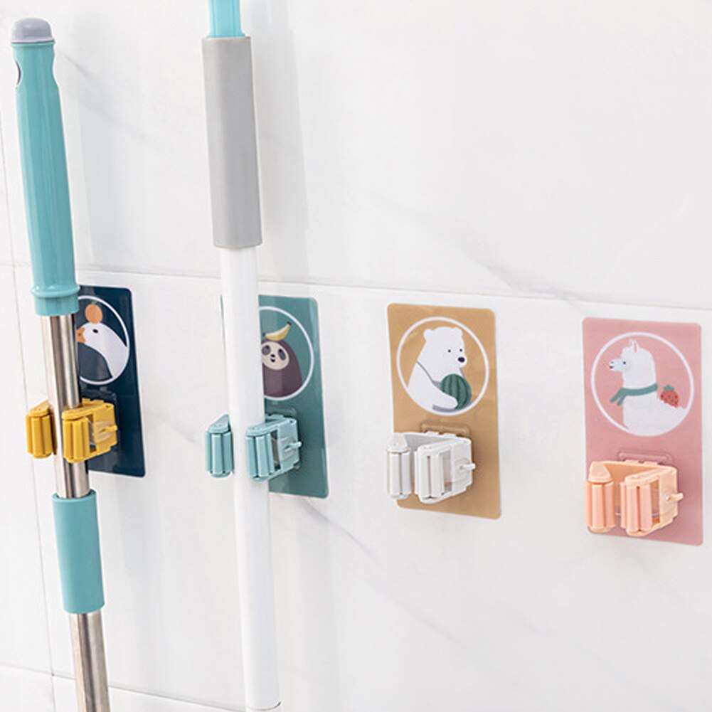 Nordic Mop Clip Haak Multifunctionele Zelfklevende Keuken Plank Opslag Borstel Bezem Hanger Gratis Ponsen Huishoudelijke Badkamer Tool