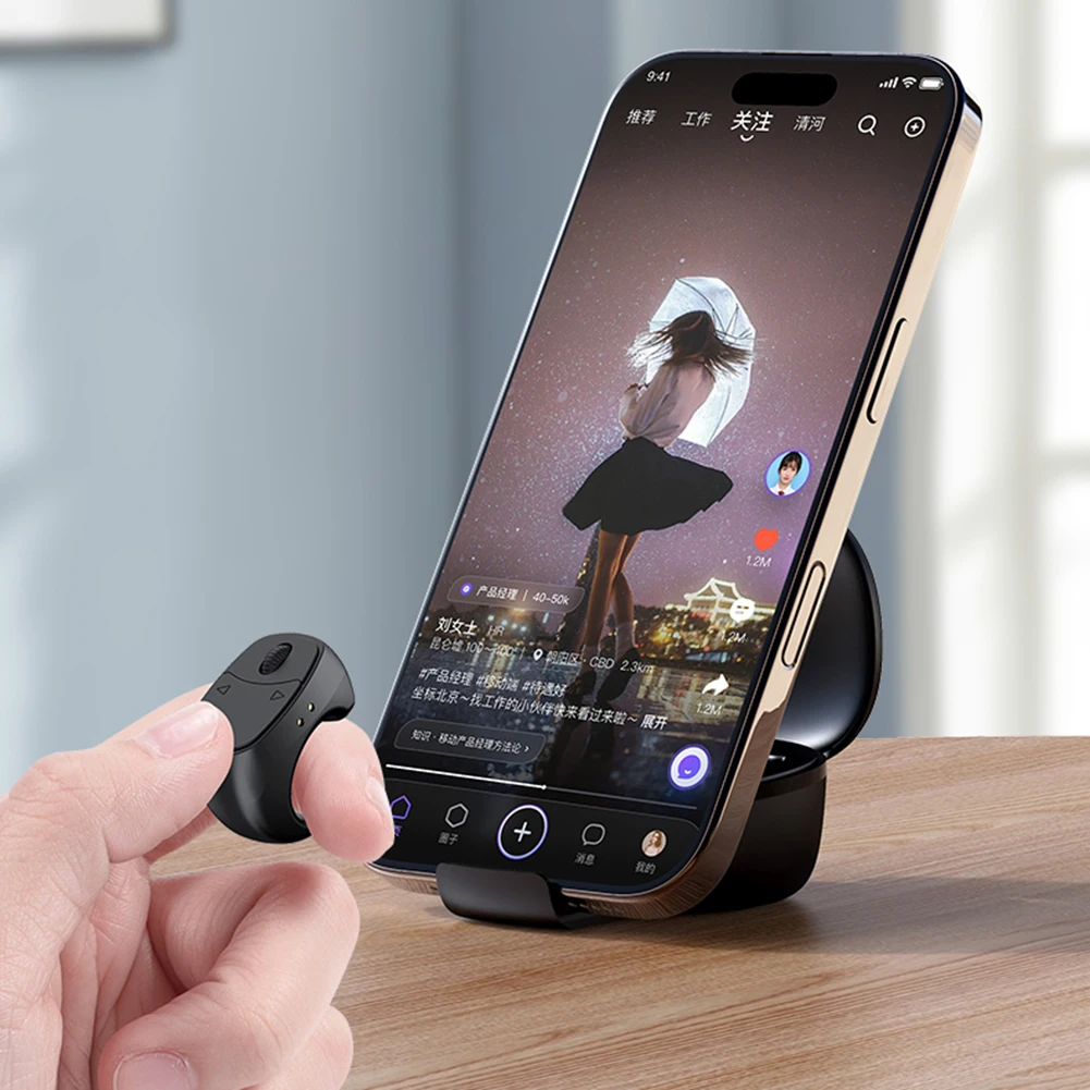 Bluetooth 5.3 Fingertip Remote Control Scrolling Ring Selfie Fingertip Controller Give Likes 4 Buttons for Smartphones