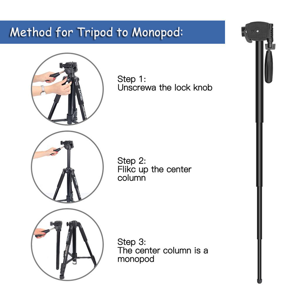 Zomei Statief Q222 Monopod Camera Stand Multifunctionele Flexibele Professionele Statief Voor Reizen Smartphone Camera Dslr Projector