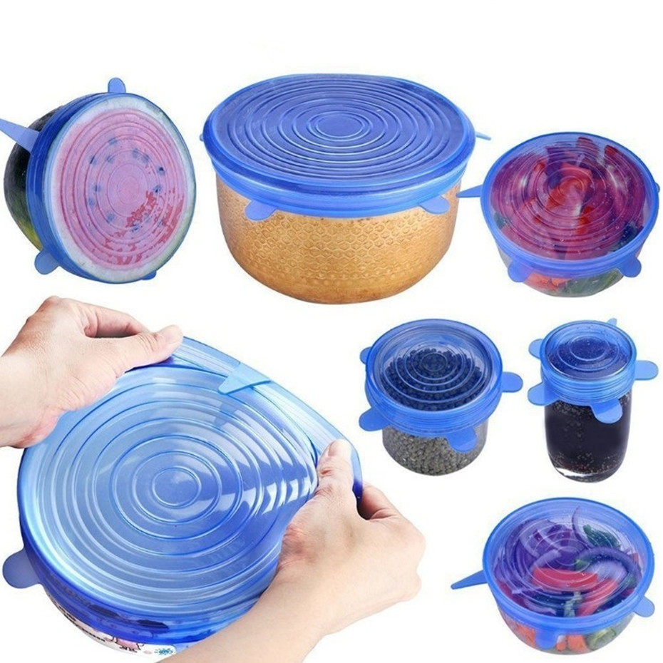 6 pezzi coperchi elastici in silicone riutilizzabili coperchi ermetici per alimenti che mantengono freschi sigilli ciotola copertura elastica per avvolgere pentole da cucina