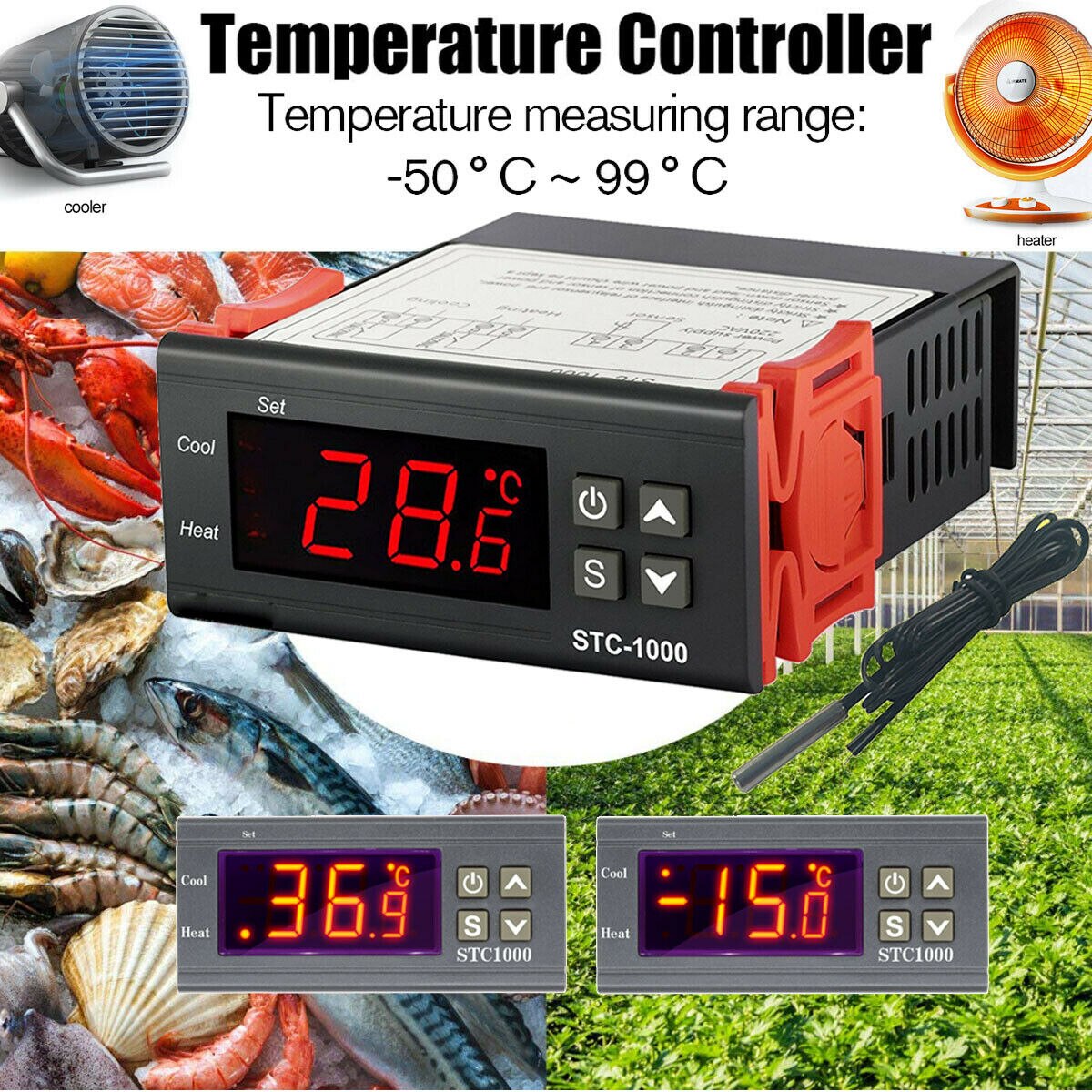 Digital Temperature Controller Thermostat Thermoregulator incubator Relay LED 10A Heating Cooling STC-1000 220V