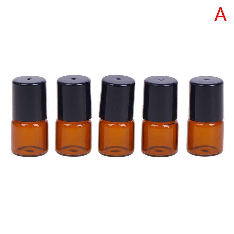 Botella de vidrio ámbar Roll On Roller, viales marrones de aceite esencial, botella de prueba de muestra con bola de Metal, 1ml, 2ml, 3ml, 5ml, 10ml, 5 unids/paquete