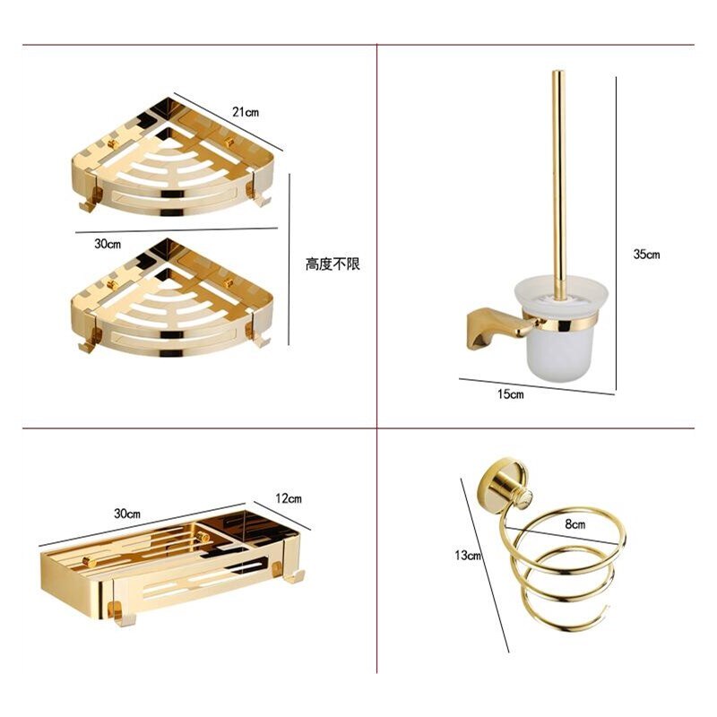 Badeværelsestilbehør guld toiletbørsteholder,papirholder,håndklædestang,håndklædeholder badeværelse hardware sæt pvd finish
