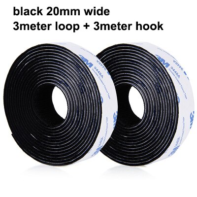 3Meter 16-100Mm Zelfklevende Klittenbandsluiting Tape Nylon Sticker Haak Lus Strips Fastener Met lijm Diy Accessoires: Black 20mm