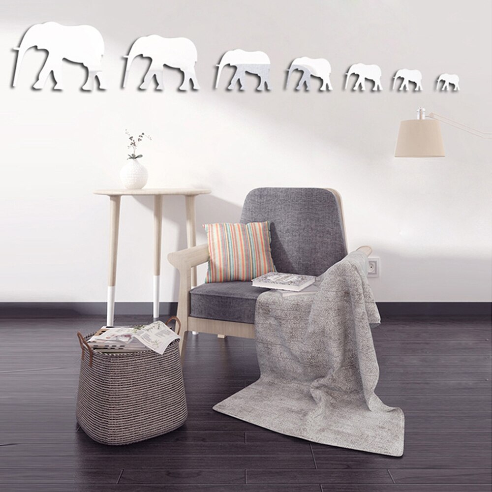 decoración de habitación espejos decorativos de pared Espejo Adhesivo de pared con forma de elefante, decoración de pared para sala de estar y baño, varias combinaciones de diferentes tamaños, 7 Uds.
