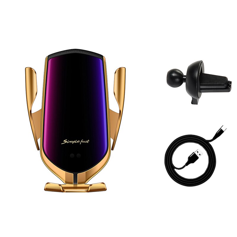 Automatische Spannen 10W Auto Draadloze Oplader Infrarood Inductie Qi Draadloze Oplader Voor Iphone Xs Huawei Lg: gold