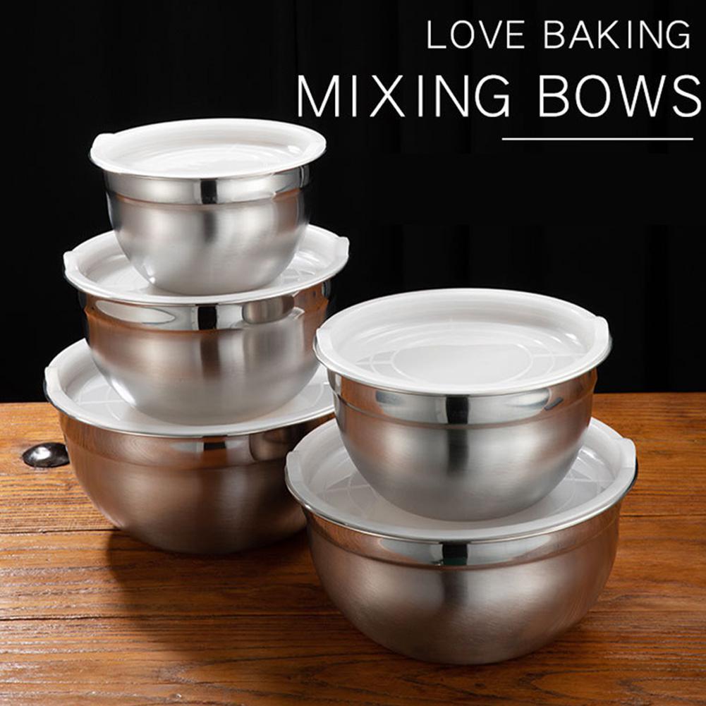 Thicken Stainless Steel Mixing Bowl + Lid Set for Beat Eggs Knead Dough Soup Bowl