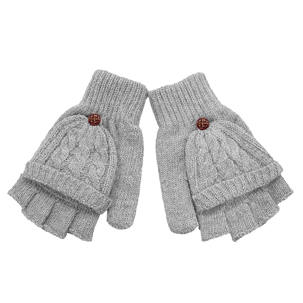 Meisje Winter Handschoenen Effen Twist Gebreide Wollen Flip Cover Vingerloze Handschoenen Zachte Warme Handschoenen Wanten guantes invierno luvas de inverno: Grijs
