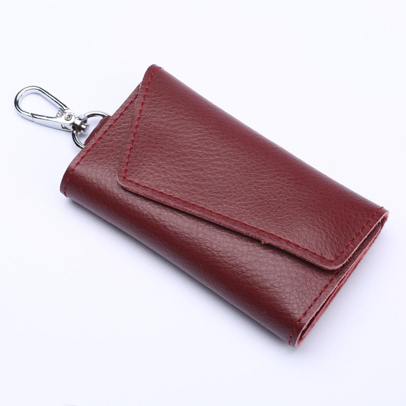 Mini bolso de tarjeta de cuero genuino llavero hombres mujeres llavero organizador bolsa vaca partido coche llavero cartera para ama de casa llavero: wen jiu hong se