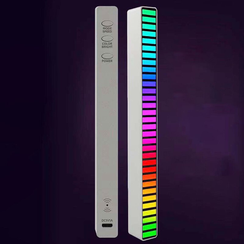 Car Sound Control Light RGB musica ad attivazione vocale ritmo luce ambientale con 32 LED Car Desktop APP Control lampada per la decorazione domestica: Sliver