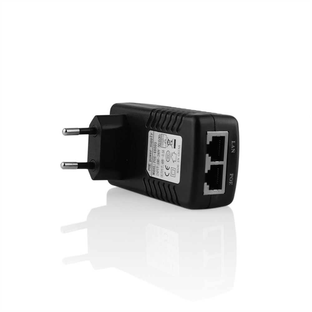 48V 0.5A PoE Injector – Wall Plug Ethernet Adapter For IP Cameras, Phones, Access Points, RJ45, EU/US/UK Plug