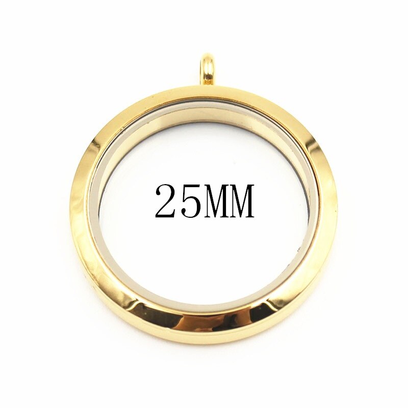 Top 20mm 25mm 30mm Waterproof Screw 316L Stainless Steel Floating Locket Pendant: gold 25mm