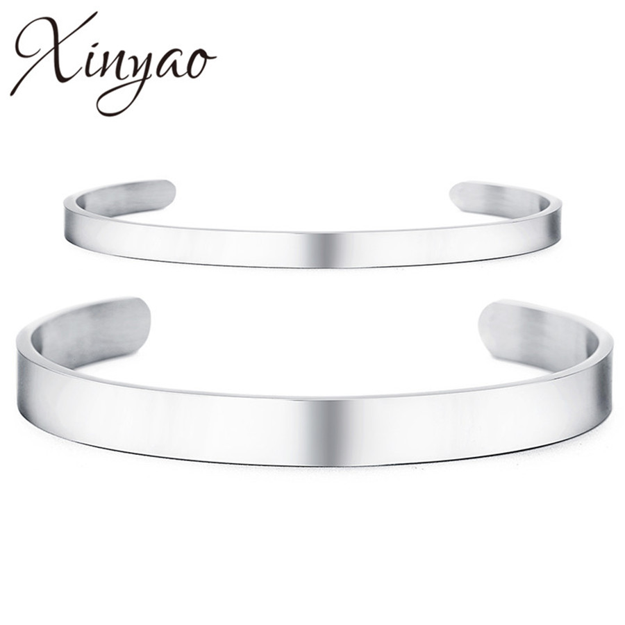 XINYAO 4mm 8mm Width Surface Blank Cuff Bracelet Bangles For Women Men Silver Color Stainless Steel Open Bangle Viking Jewelry