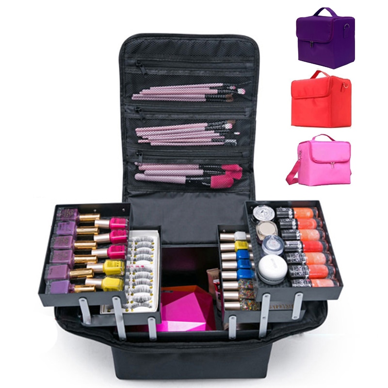 Multilayer Clapboard Cosmetic Bag Case Beauty Salon Tattoos Nail Art Tool Bin Women Makeup Organizer Large Capacity Bag