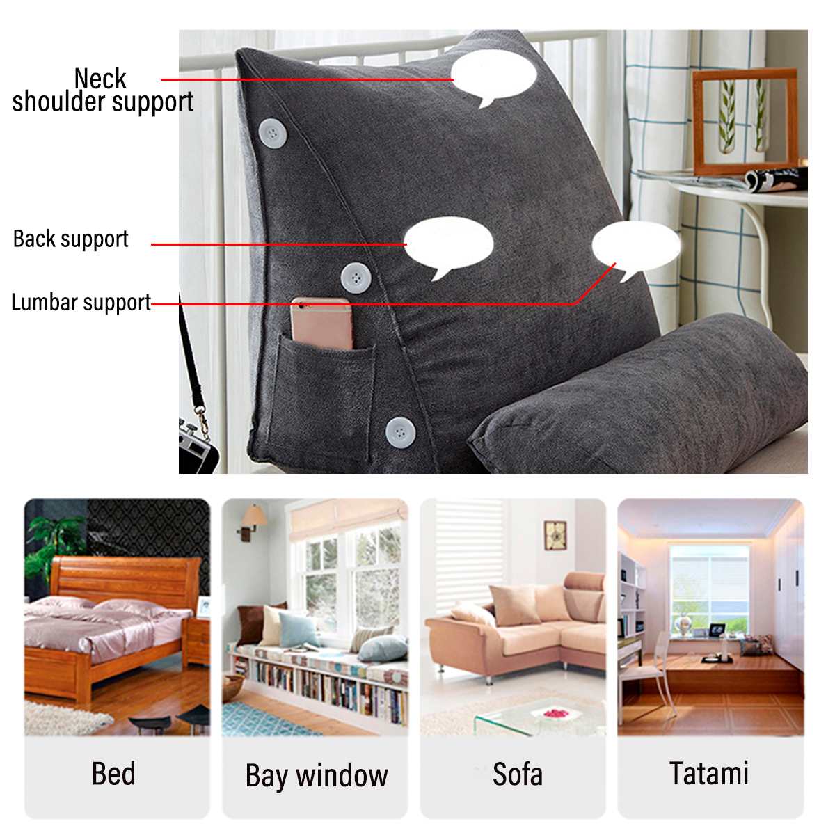 Bed Triangular Cushion Chair Bedside Lumbar Chair Backrest Lounger Lazy Office Chair living Room Reading Pillow Home Decor