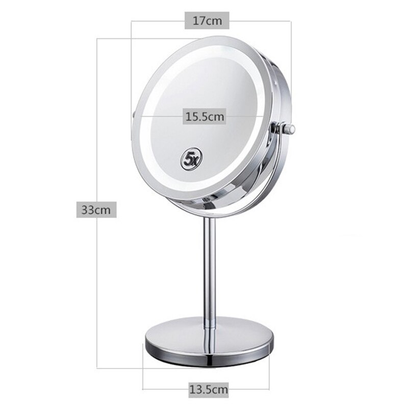 5 x 10x forstørrelsesglas 7 tommer makeup spejl med led lys 360 graders rotation dobbeltsidet metal skrivebord kosmetik spejl