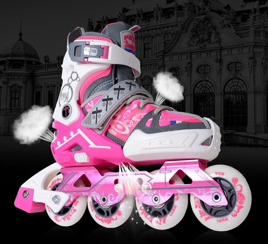 Kids Inline Skates 4 Wheels Shoes For Children Roller Skates Girl's Boy's Blue Pink Skating Shoes With Combo Set