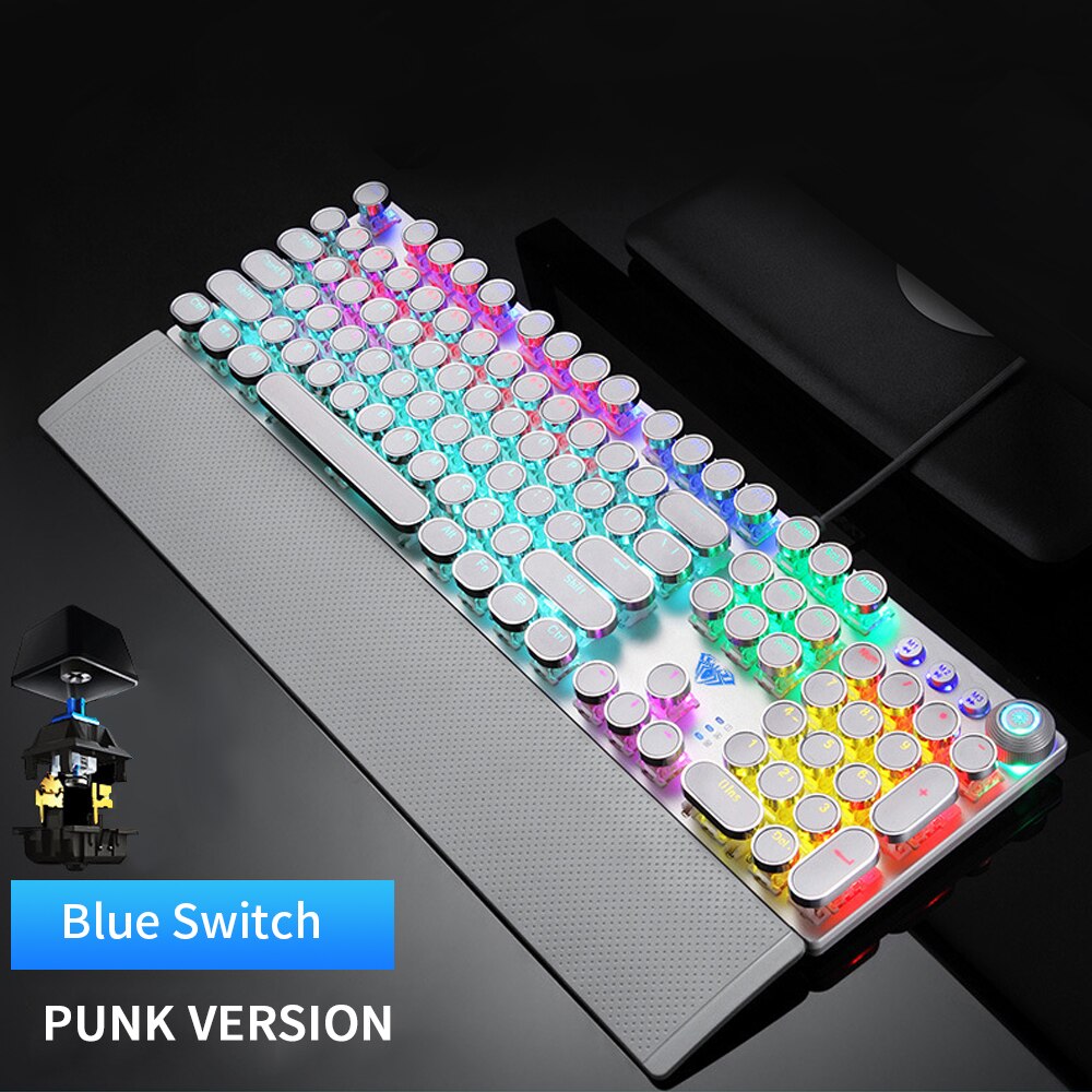 Gaming Keyboard Mechanical Keyboard Blue Switch Wired Keyboard RGB Backlight Gaming Mechanical Keyboard For Computer Gamer: White punk keycap