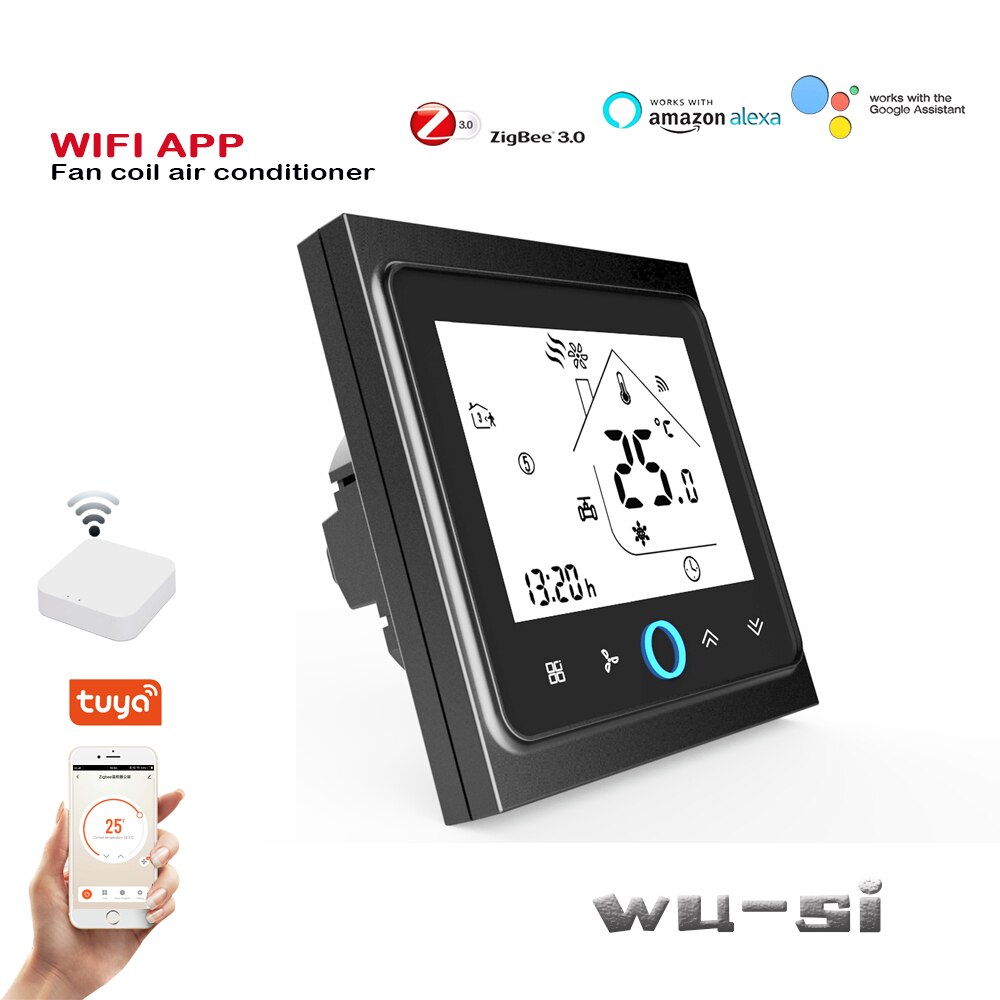 95-240VAC Tuya Wifi Zigbee Thermostaat 2P Fan Coil Thermostaat Regelklep Voor Verwarming Of Koeling