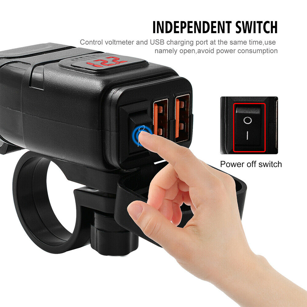 USB Quick Charger QC 3.0 Vehicle-mounted Digital Voltmeter Adapter Charger Waterproof USB DC 12V Motorcycle Voltmeter Power