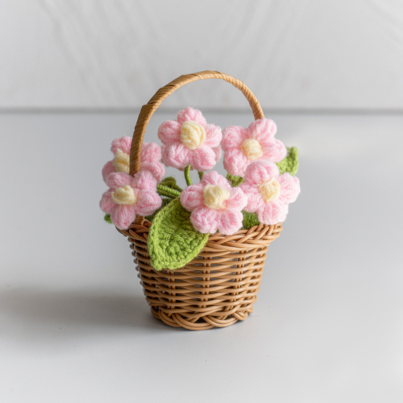 Stickade solrosor kruka konstgjorda blommor färdiga handvävda växter för kontor skrivbordsdekoration mini bröllopsprydnad: Blå