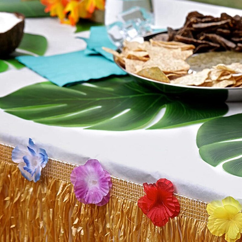 Falda de mesa de paja hawaiana, decoración de de flecos de rafia para ceremonia de graduación o de disfraces 580CM x 75CM