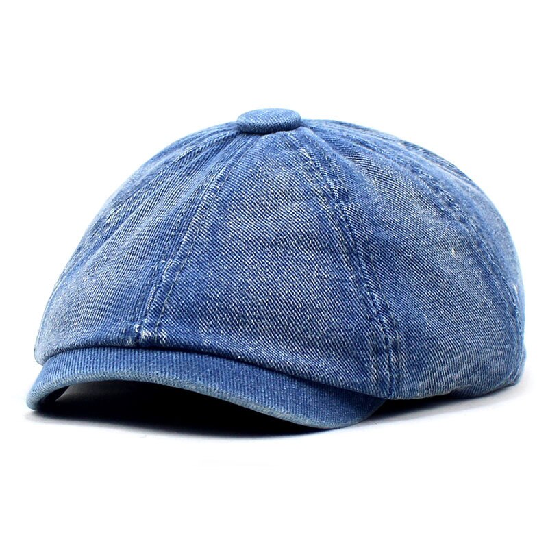 Casquette de livreur de journaux en Denim bleu, chapeau à huit panneaux en coton pour hommes et femmes, casquettes de garçon de boulanger, rétro: Middle Blue