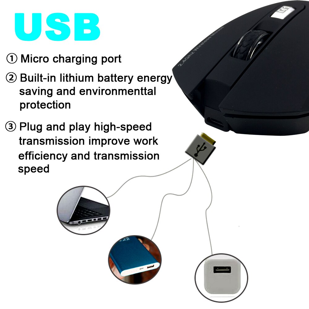 2.4G Charging Wireless 6D Mouse 1600DPI Slient Button Rechargeable Computer Gaming Wifi Mice gaming mouse