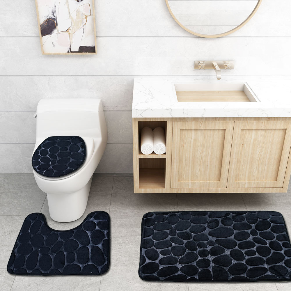 Negro 3D Cobblestone estera de baño Baño cubre Color sólido 3 unids/set baño piso alfombras para la decoración del hogar de Pie de Felpudos