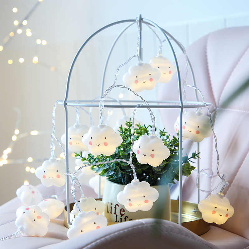 Guirnalda de luces Led de hadas para niños, lámpara de luz nocturna con batería de 10/20Leds, bonita nube sonriente, para decoración de la habitación del hogar