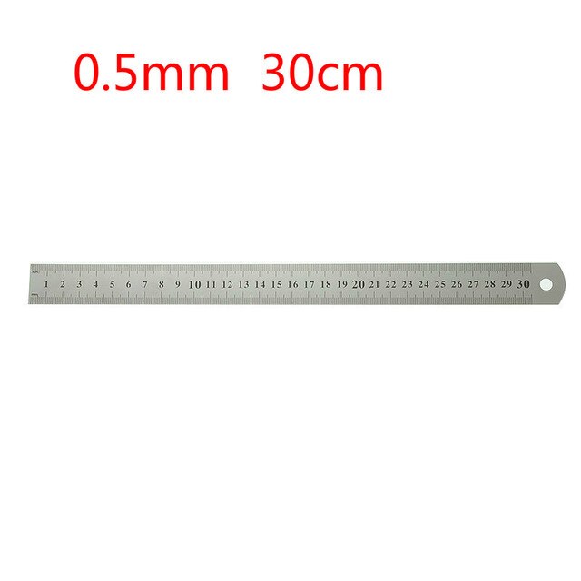 1 stk 15cm/20cm/30cm/50cm dobbeltsidet skala rustfrit stål lige lineal måleværktøj 0.7mm/0.5mm skolekontorartikler: 30cm