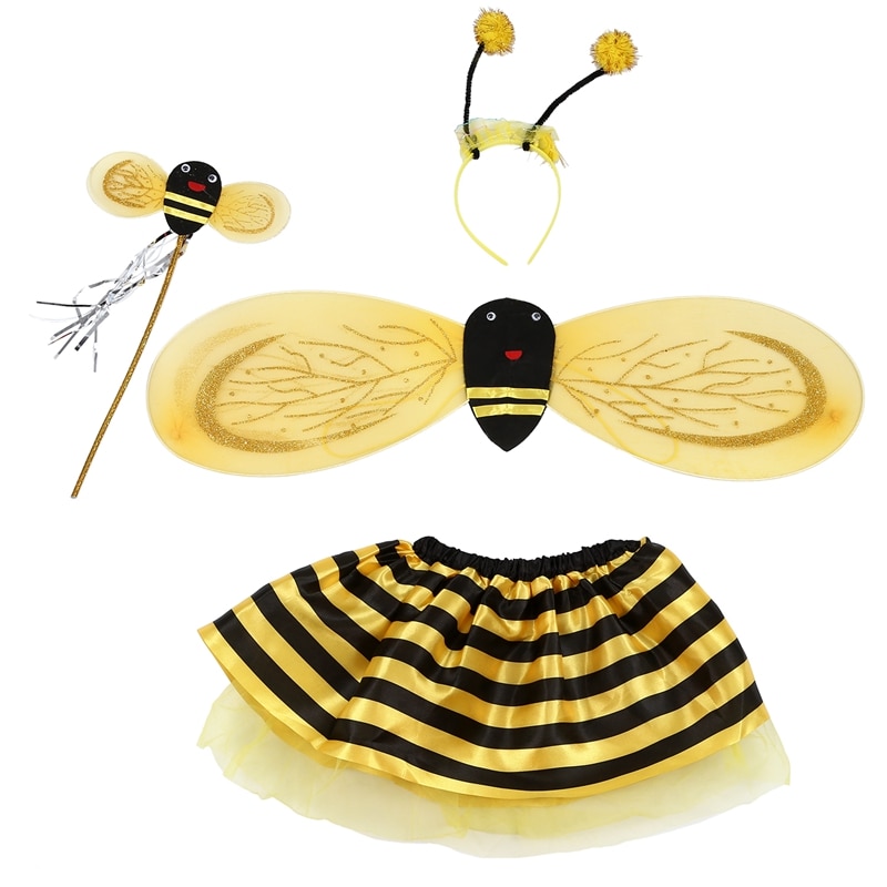 4Pc Bumble Bee Honey Girls Kids Fairy Halloween Fancy Party Costume: Default Title