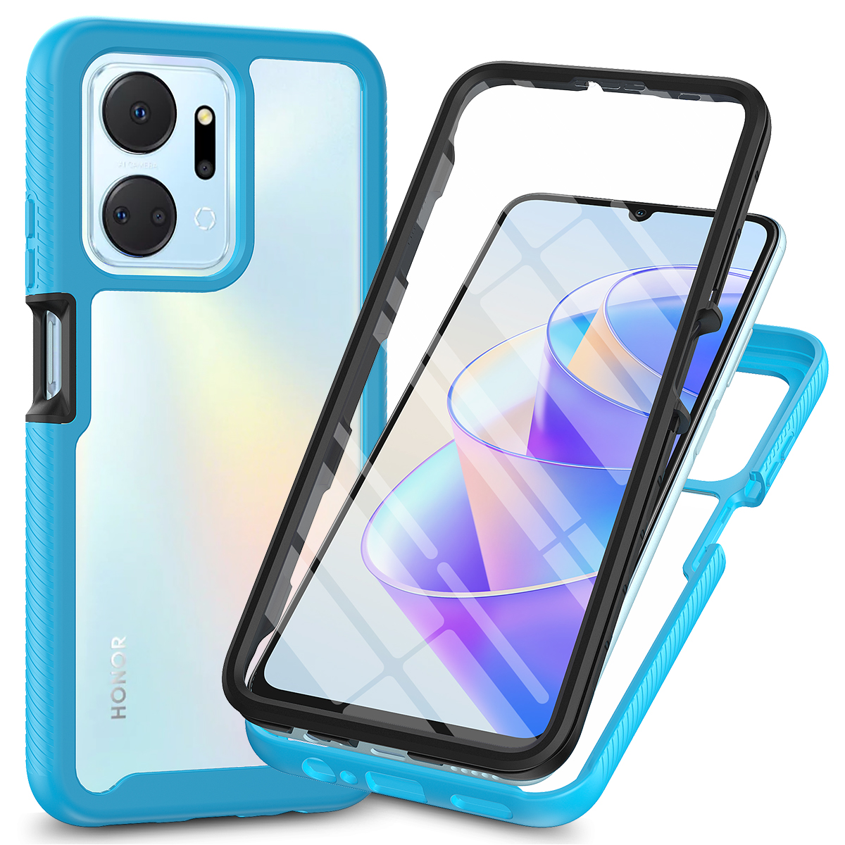 Funda de teléfono transparente a prueba de golpes, Protector de pantalla incorporado, parachoques de TPU, cubierta protectora resistente para HONOR X7A: Transparente