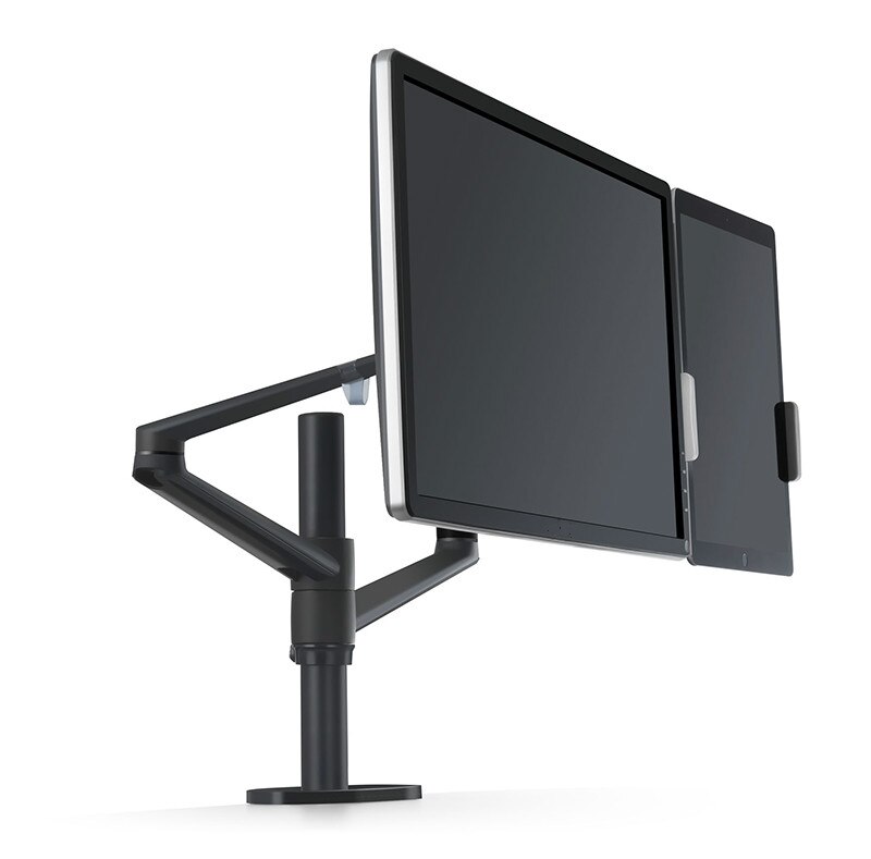 OL-3T Aluminium 3 In 1 Hoogte Verstelbare Desktop Dual Arm 17-32 Inch Monitor Houder + 10-17 inch Laptop Stand + 14 Inch Tablet Mount