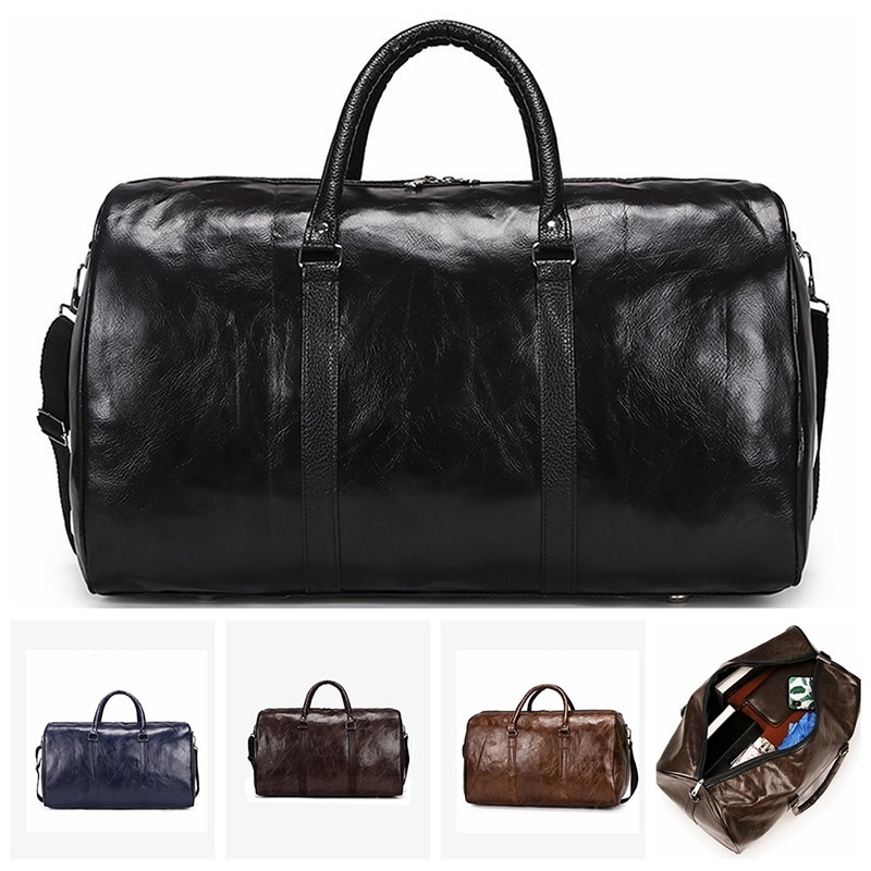 Sac de voyage en cuir grand Duffle indépendant grands sacs de Fitness sac à main sac bagage sac à bandoulière noir hommes fermeture éclair Pu